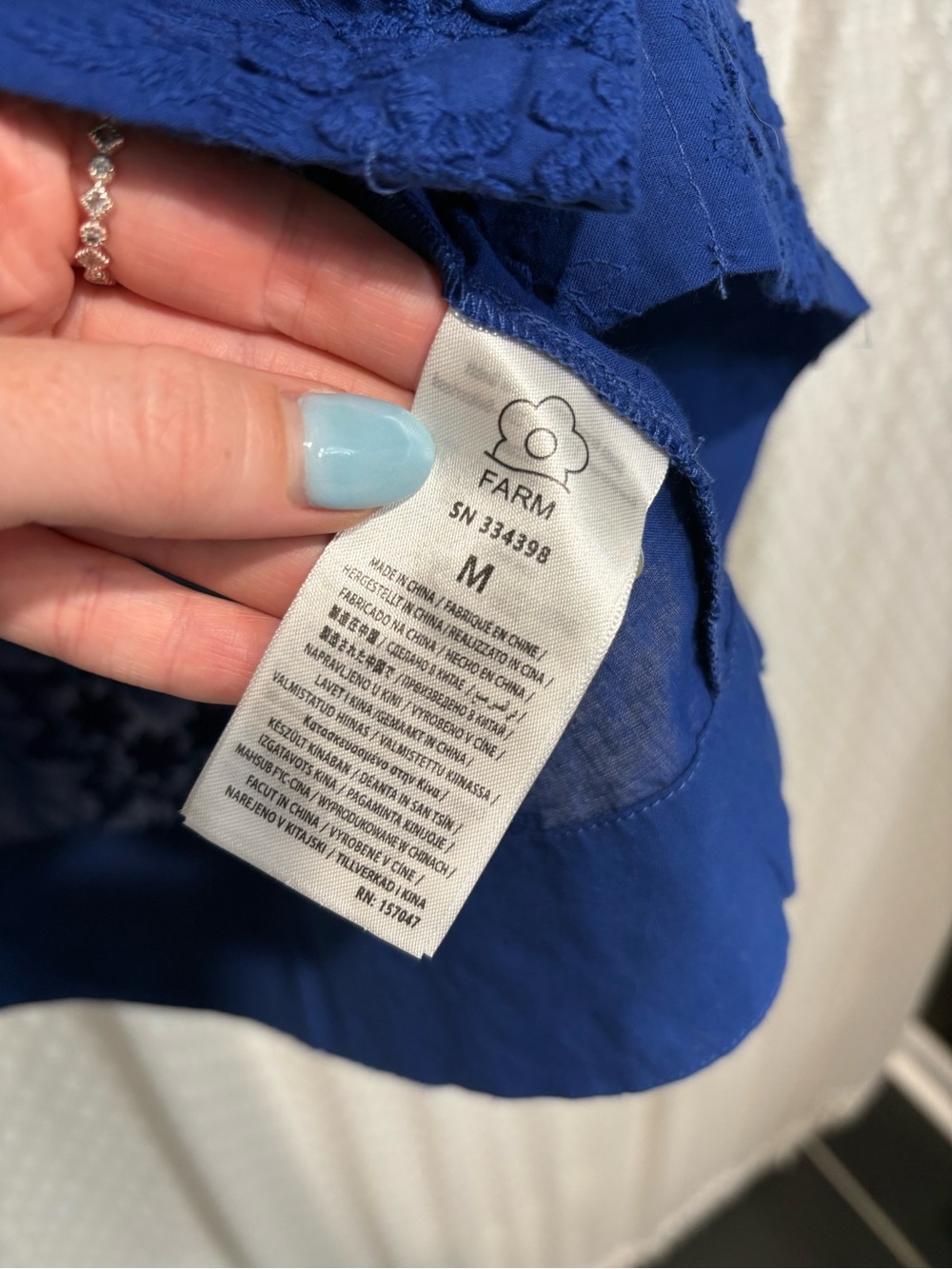 FARM Rio Cobalt Blue Puff-Sleeve Button Front Blouse - Picture 6 of 7